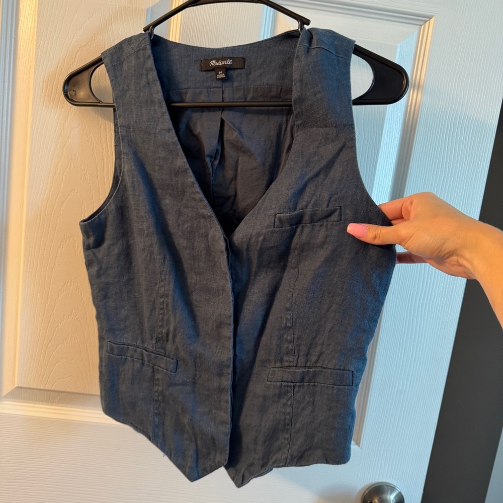 Madewell Single Breasted Lenin Vest | Size 00 | Blue